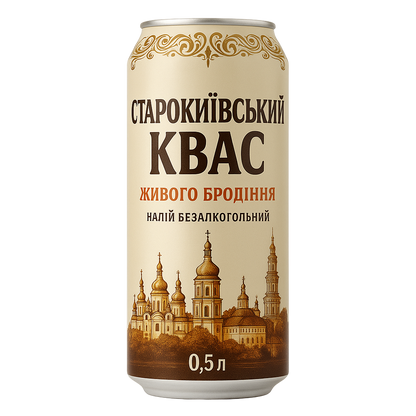 Kvass Starokyivskyi: Traditional Ukrainian Bread Kvass, Naturally Fermented (500ml Can) - The Authentic Taste of Kyiv
