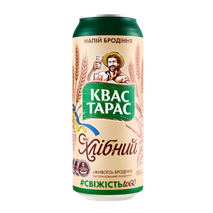 Kvas Taras Traditional Bread Kvass: Authentic Eastern European Fermented Drink (500ml Can)