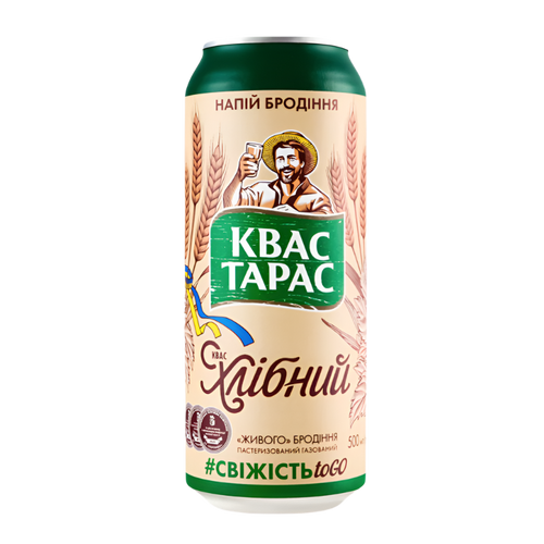 Kvas Taras Traditional Bread Kvass: Authentic Eastern European Fermented Drink (500ml Can)